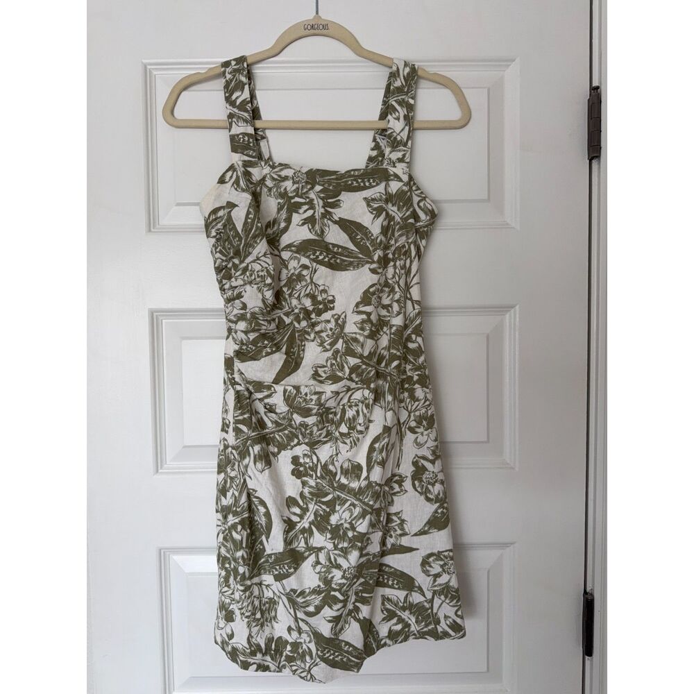 Abercrombie & Fitch Linen Blend White Green Floral Square Neck Dress Small